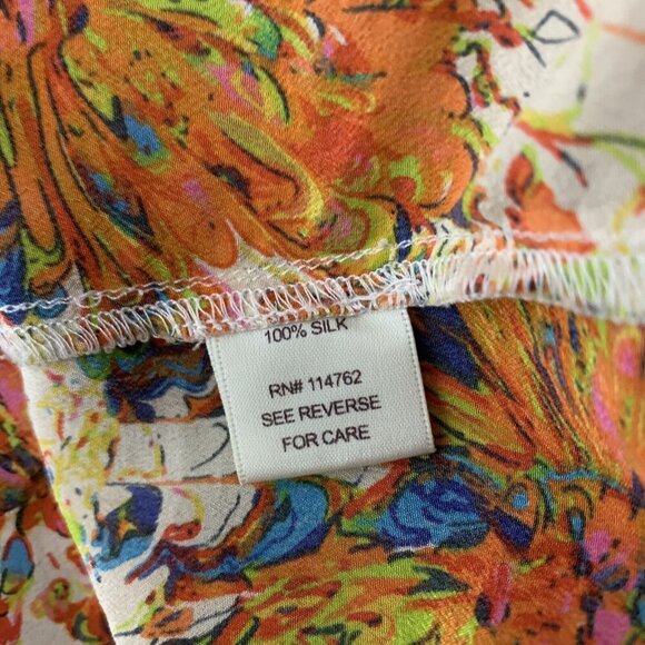 Appareline Silk Bright Floral Top Abstract Print Cap Sleeve Medium - Picture 5 of 5